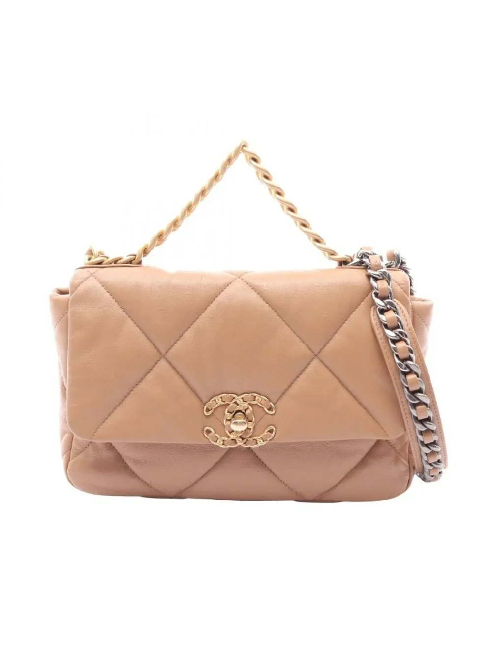 Chanel Shoulder Bag 19 Dizeneuf Quilted 2-Way Camel Lambskin 19 Chain